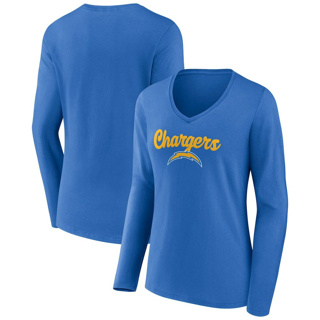 Los Angeles Chargers Women's Freehand Team Long Sleeve V-Neck T-Shirt Powder Blue