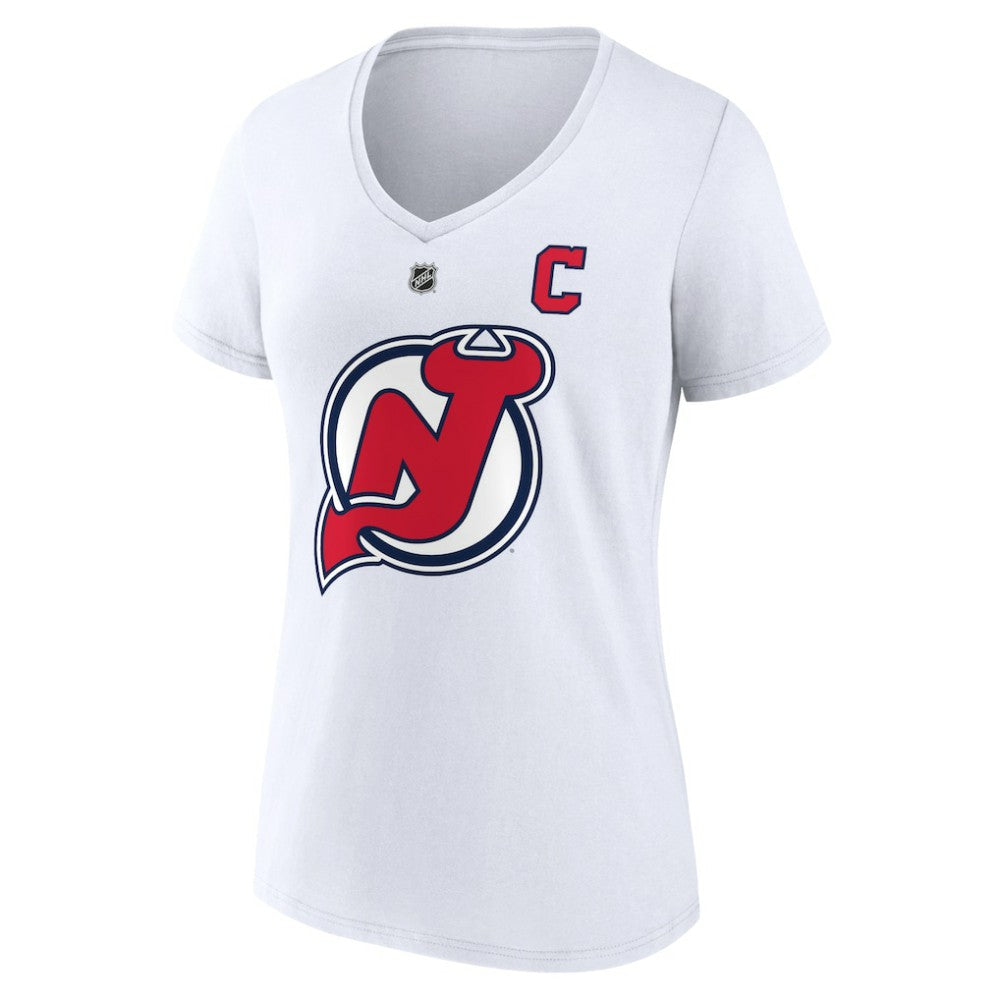 NHL Nico Hischier New Jersey Devils Fanatics Women's Special Edition 2.0 Name & Number V-Neck T-Shirt - White