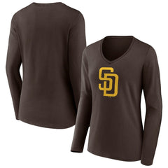 San Diego Padres Women's Team Logo Long Sleeve V-Neck T-Shirt - Brown T-shirts