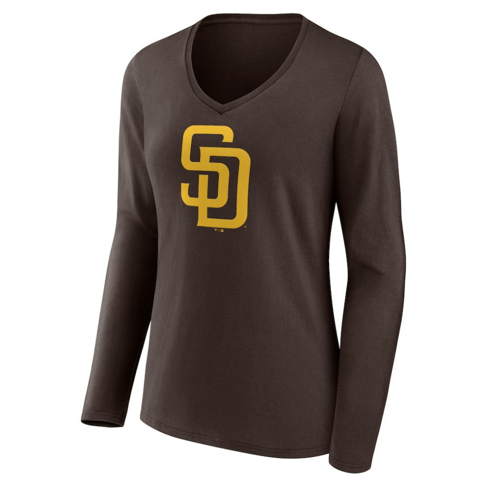 San Diego Padres Women's Team Logo Long Sleeve V-Neck T-Shirt - Brown T-shirts