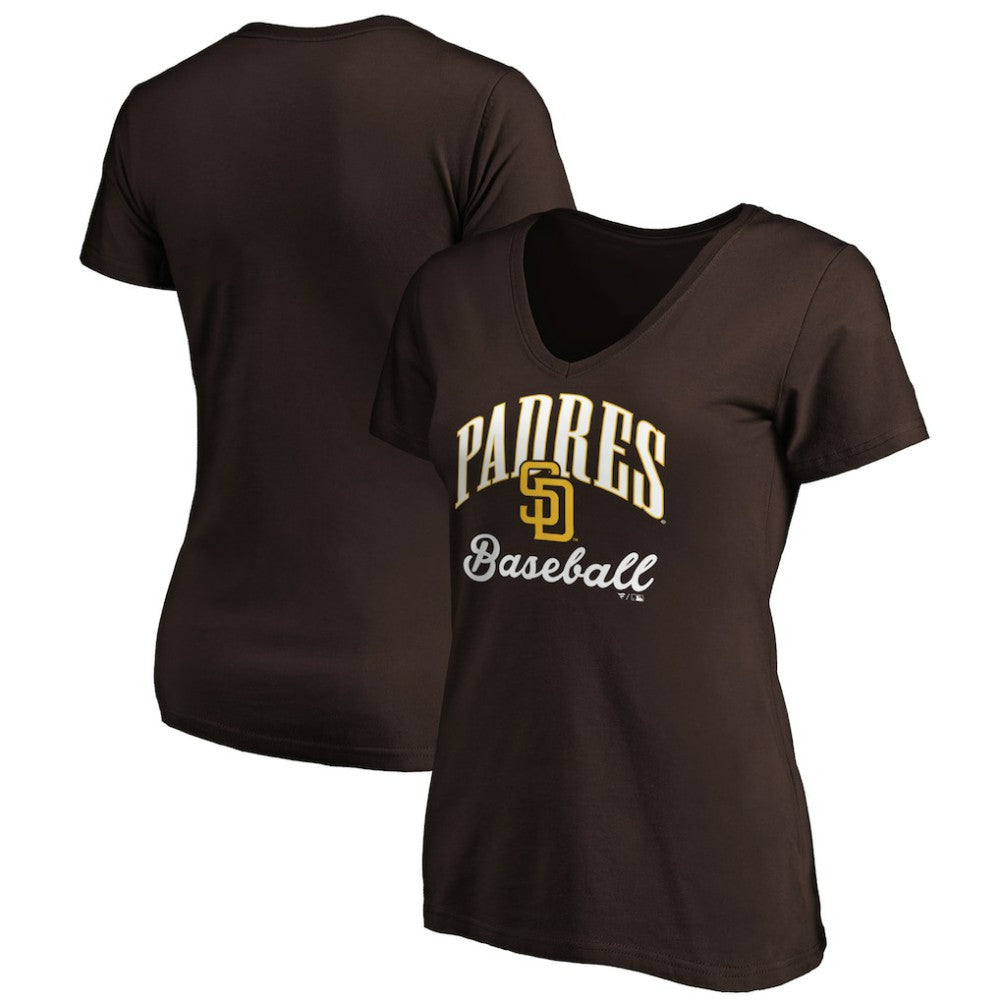 San Diego Padres Women's Victory Script Team V-Neck T-Shirt - Brown T-shirts