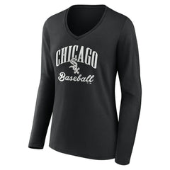 Chicago White Sox Women's Victory Script Long Sleeve V-Neck T-Shirt - Black T-shirts