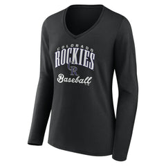 Colorado Rockies Women's Victory Script Long Sleeve V-Neck T-Shirt - Black T-shirts