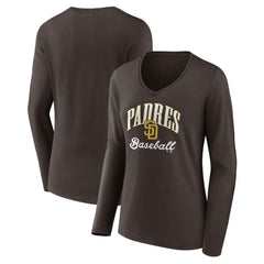 San Diego Padres Women's Victory Script Long Sleeve V-Neck T-Shirt - Brown T-shirts