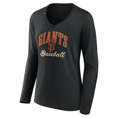 San Francisco Giants Women's Victory Script Long Sleeve V-Neck T-Shirt - Black T-shirts
