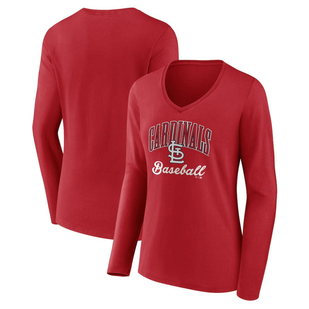 St. Louis Cardinals Women's Victory Script Long Sleeve V-Neck T-Shirt - Red T-shirts