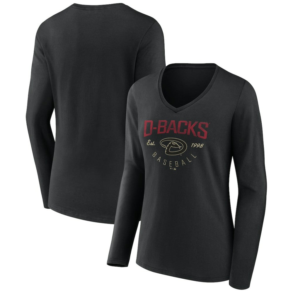 Arizona Diamondbacks Women's Live For It Long Sleeve Long Sleeve V-Neck T-Shirt - Black T-shirts
