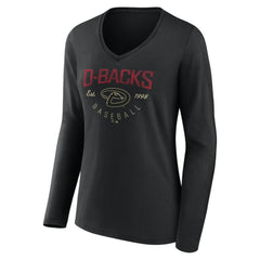Arizona Diamondbacks Women's Live For It Long Sleeve Long Sleeve V-Neck T-Shirt - Black T-shirts