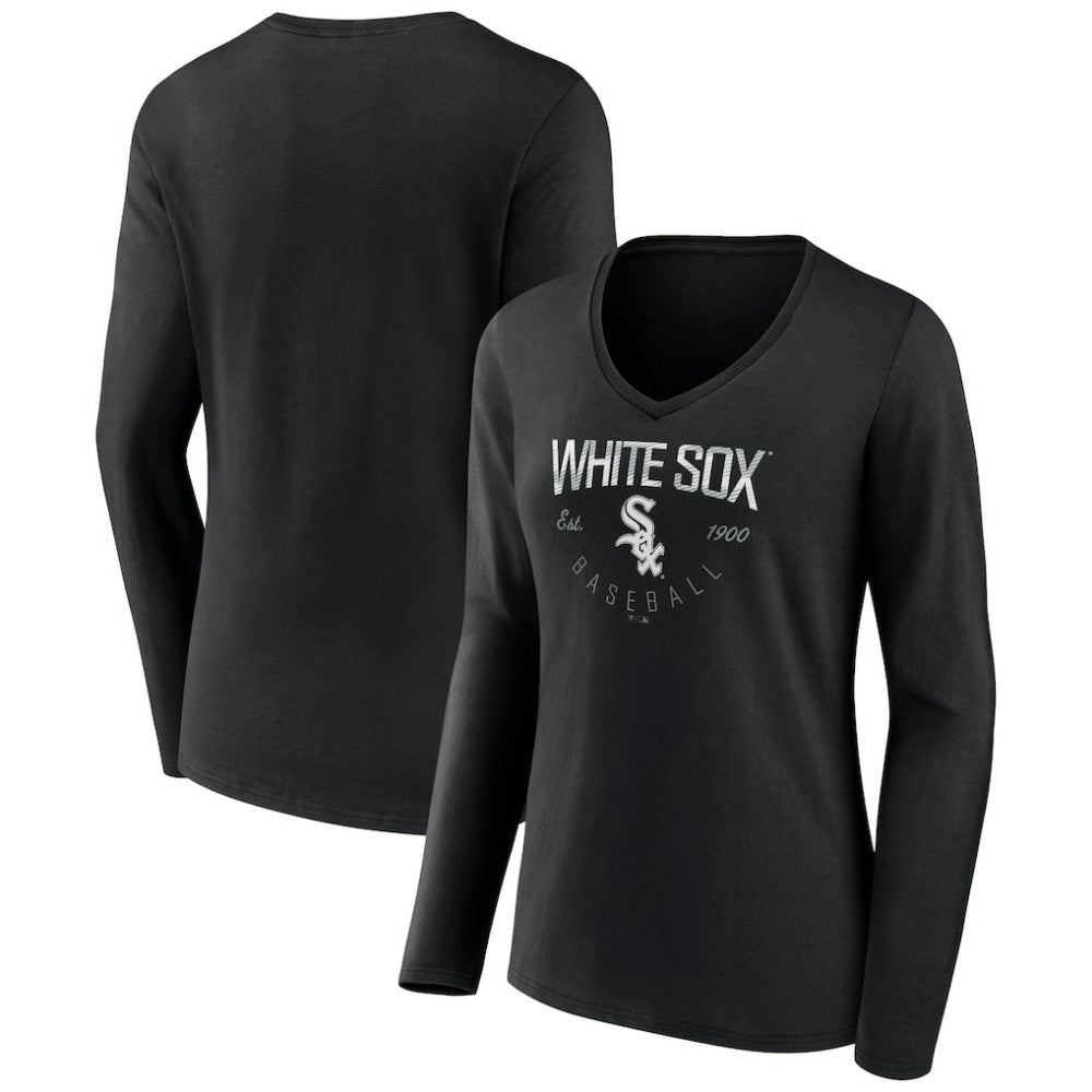 Chicago White Sox Women's Live For It Long Sleeve Long Sleeve V-Neck T-Shirt - Black T-shirts