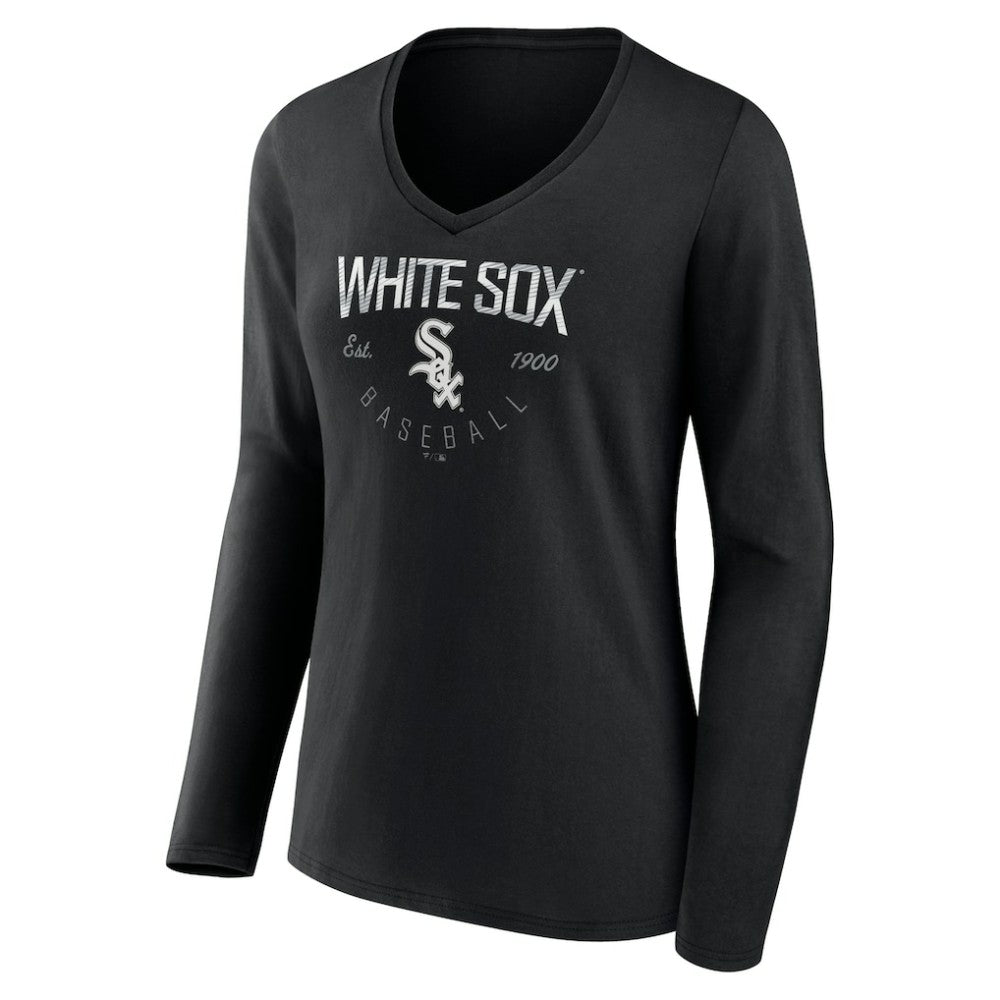Chicago White Sox Women's Live For It Long Sleeve Long Sleeve V-Neck T-Shirt - Black T-shirts