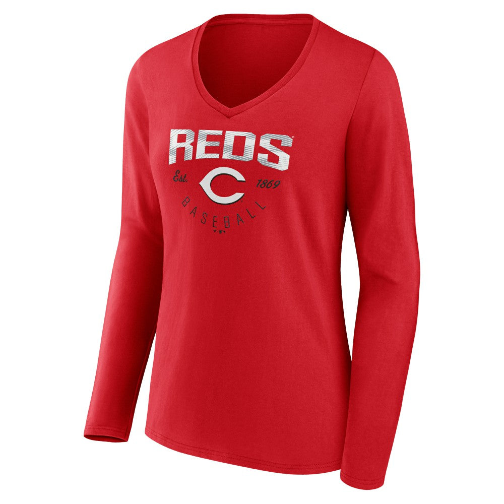 Cincinnati Reds Women's Live For It Long Sleeve Long Sleeve V-Neck T-Shirt - Red T-shirts