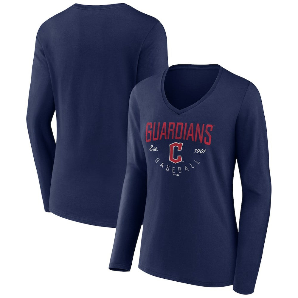 Cleveland Guardians Women's Live For It Long Sleeve Long Sleeve V-Neck T-Shirt - Navy T-shirts