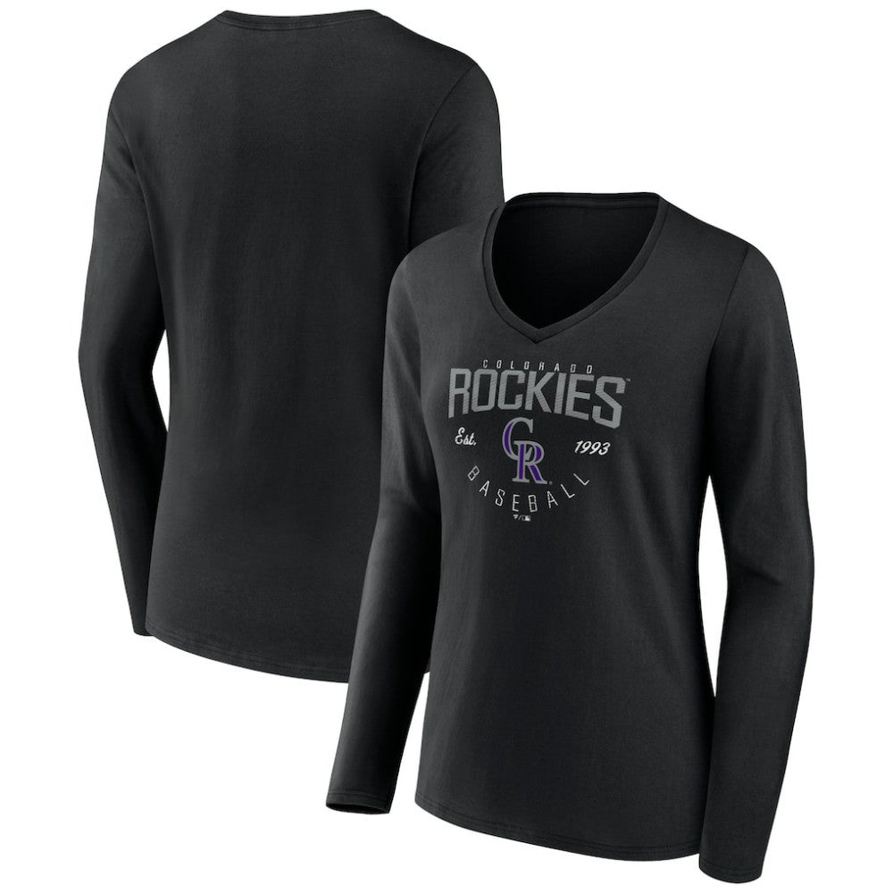Colorado Rockies Women's Live For It Long Sleeve Long Sleeve V-Neck T-Shirt - Black T-shirts