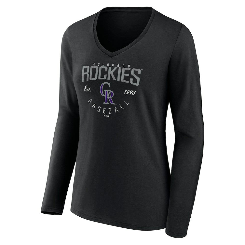 Colorado Rockies Women's Live For It Long Sleeve Long Sleeve V-Neck T-Shirt - Black T-shirts