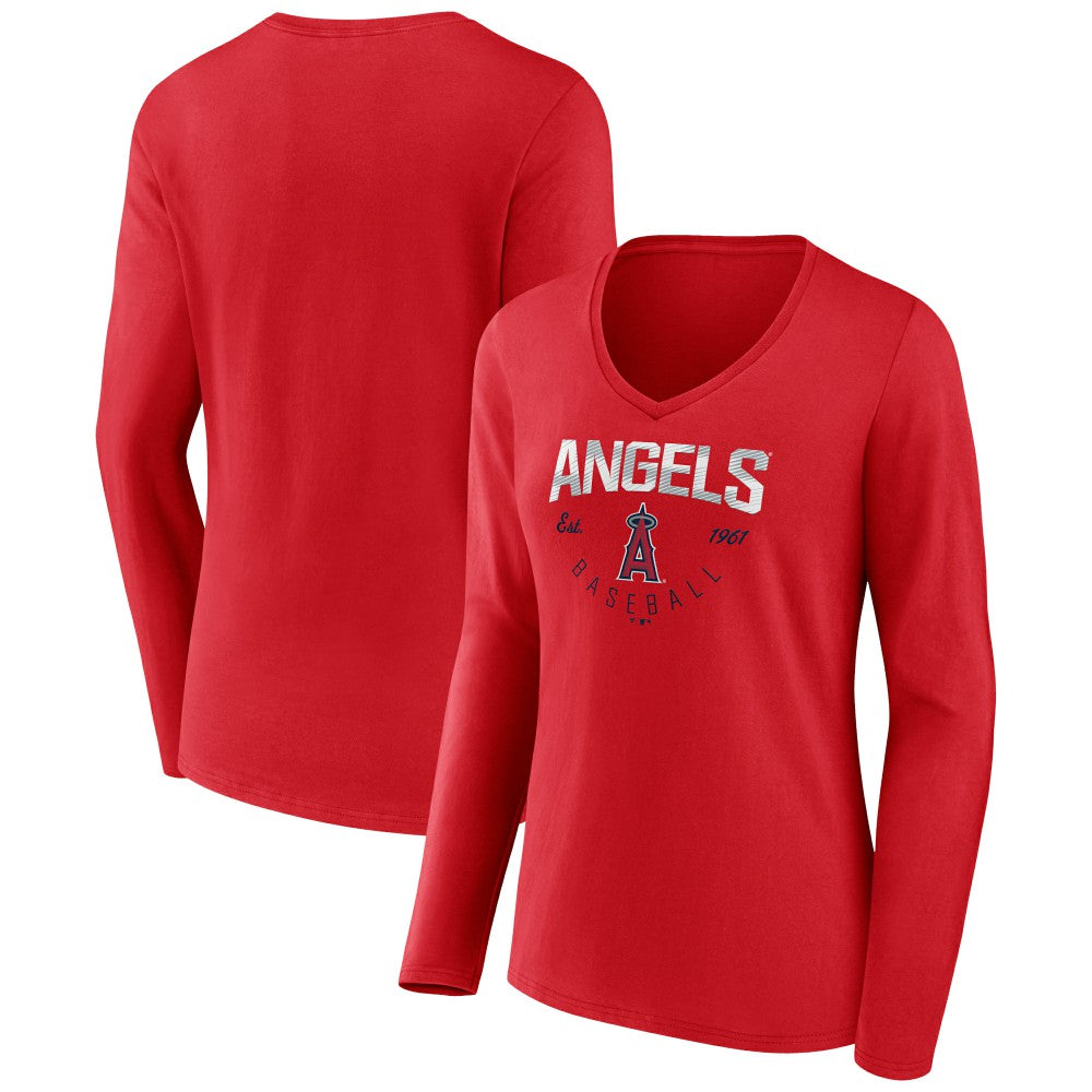 Los Angeles Angels Women's Live For It Long Sleeve Long Sleeve V-Neck T-Shirt - Red T-shirts