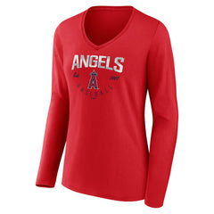 Los Angeles Angels Women's Live For It Long Sleeve Long Sleeve V-Neck T-Shirt - Red T-shirts