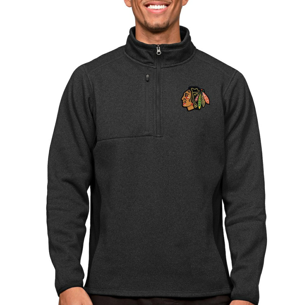 NHL Chicago Blackhawks Antigua Course Quarter-Zip Pullover Top - Heather Black