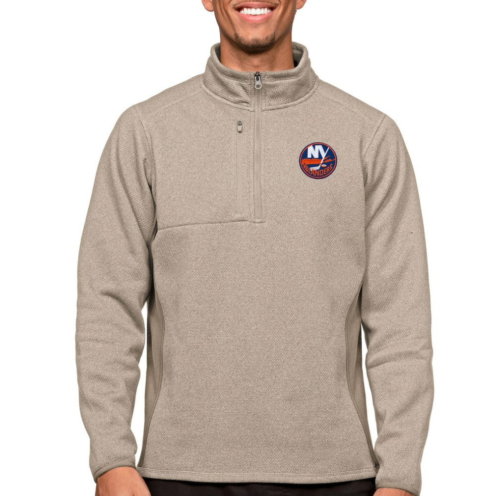 NHL New York Islanders Antigua Course Quarter-Zip Pullover Top - Oatmeal