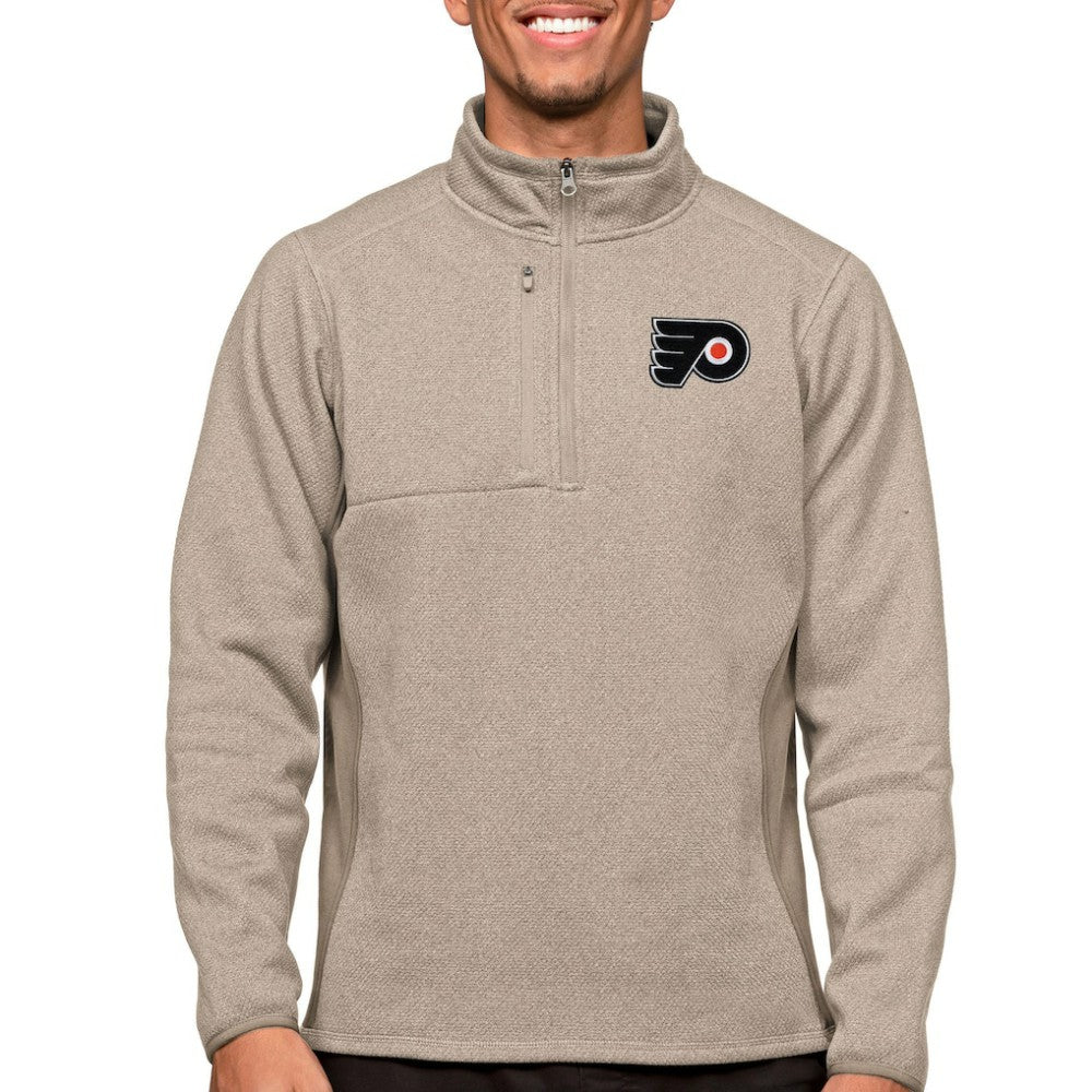 NHL Philadelphia Flyers Antigua Course Quarter-Zip Pullover Top - Oatmeal