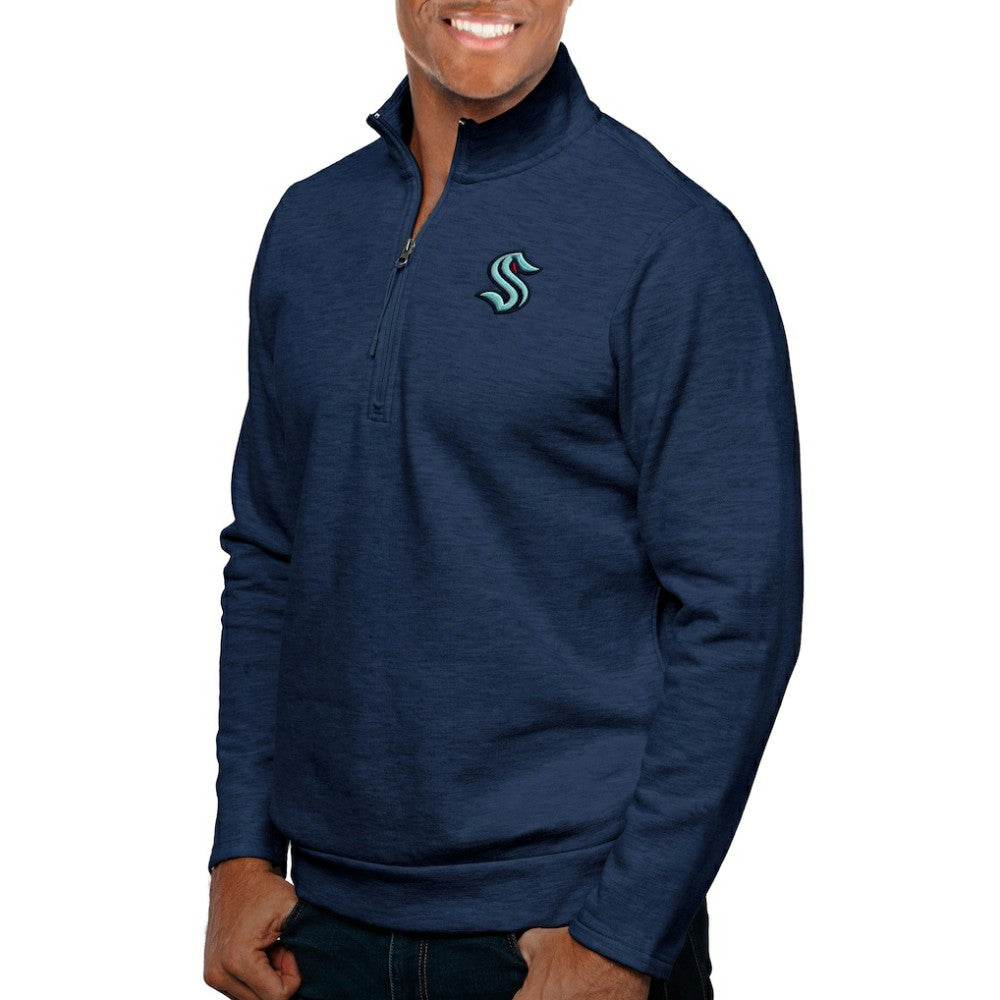 NHL Seattle Kraken Antigua Gambit Quarter-Zip Pullover Top - Heather Navy
