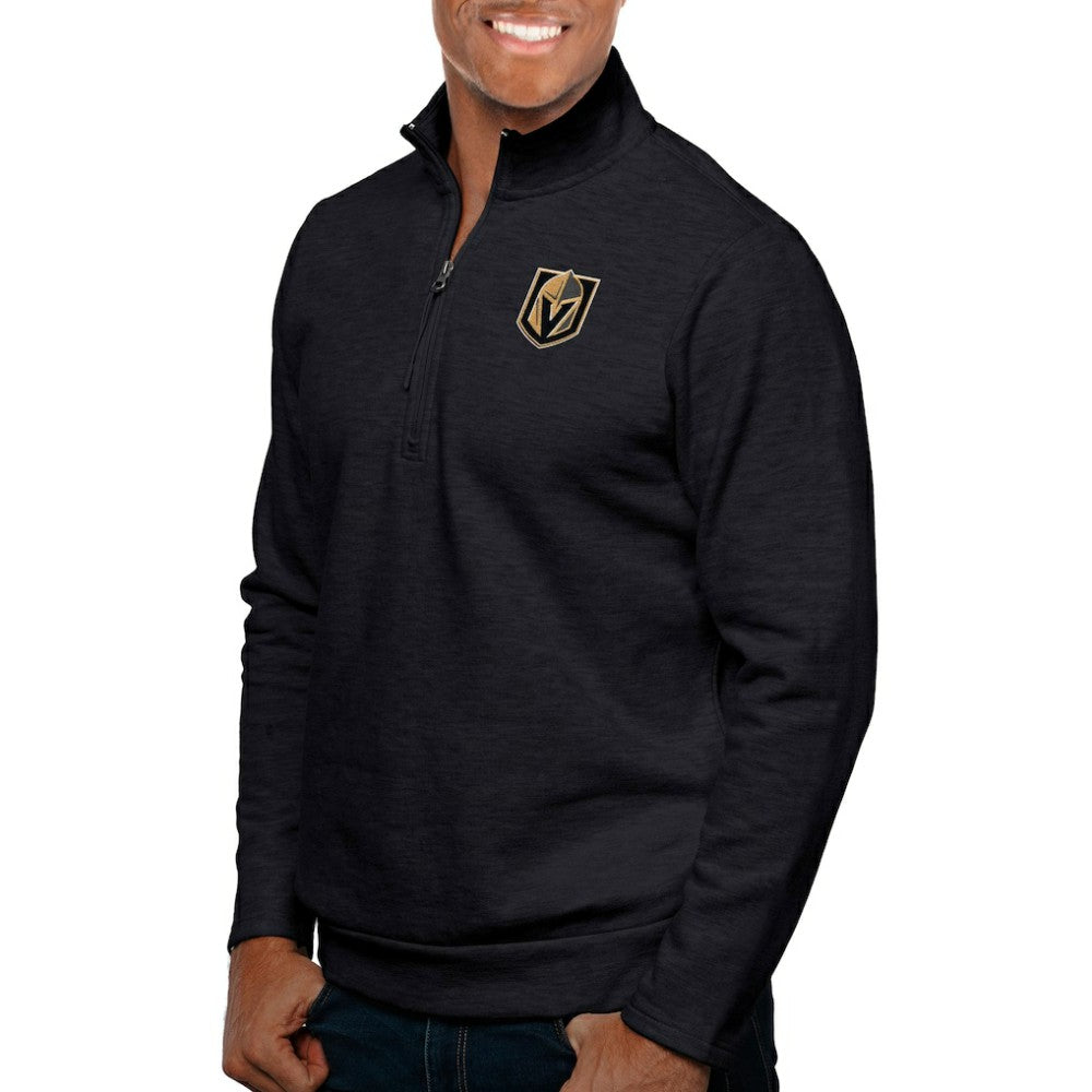 NHL Vegas Golden Knights Antigua Gambit Quarter-Zip Pullover Top - Heather Black