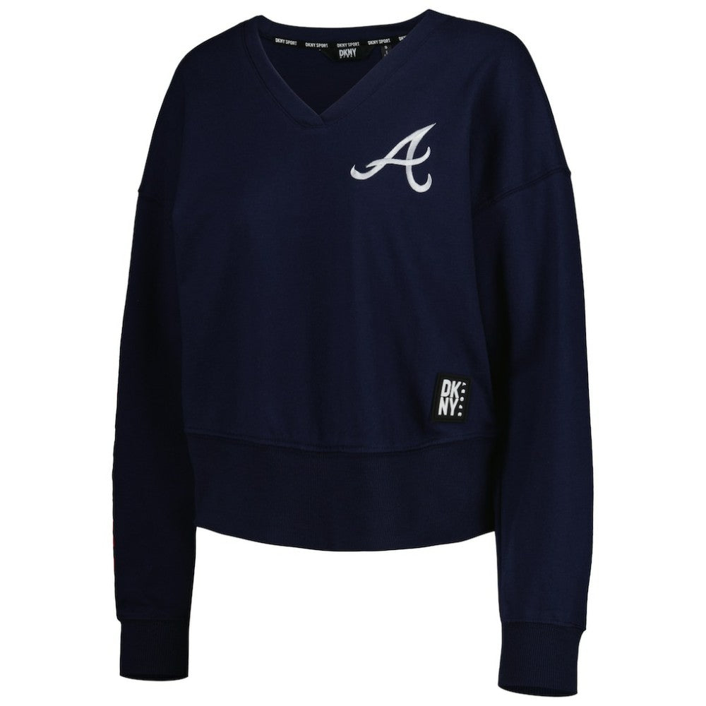 Atlanta Braves DKNY Sport Women's Lily V-Neck Pullover Sweatshirt - Navy Pullover