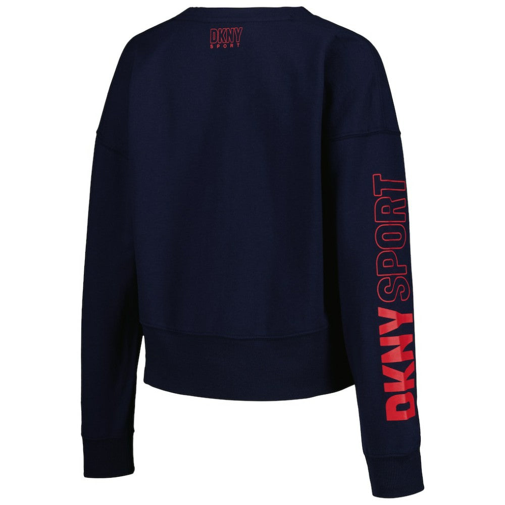 Atlanta Braves DKNY Sport Women's Lily V-Neck Pullover Sweatshirt - Navy Pullover