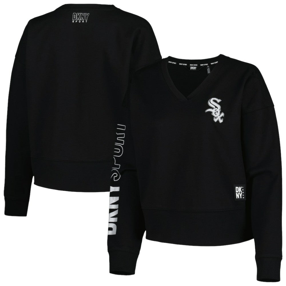 Chicago White Sox DKNY Sport Women's Lily V-Neck Pullover Sweatshirt - Black Pullover