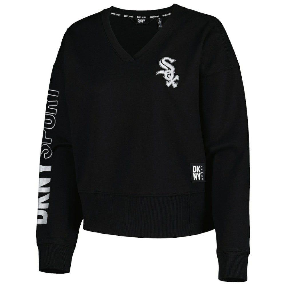 Chicago White Sox DKNY Sport Women's Lily V-Neck Pullover Sweatshirt - Black Pullover