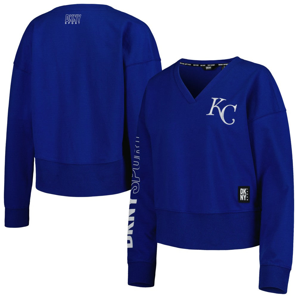 Kansas City Royals DKNY Sport Women's Lily V-Neck Pullover Sweatshirt - Royal Pullover