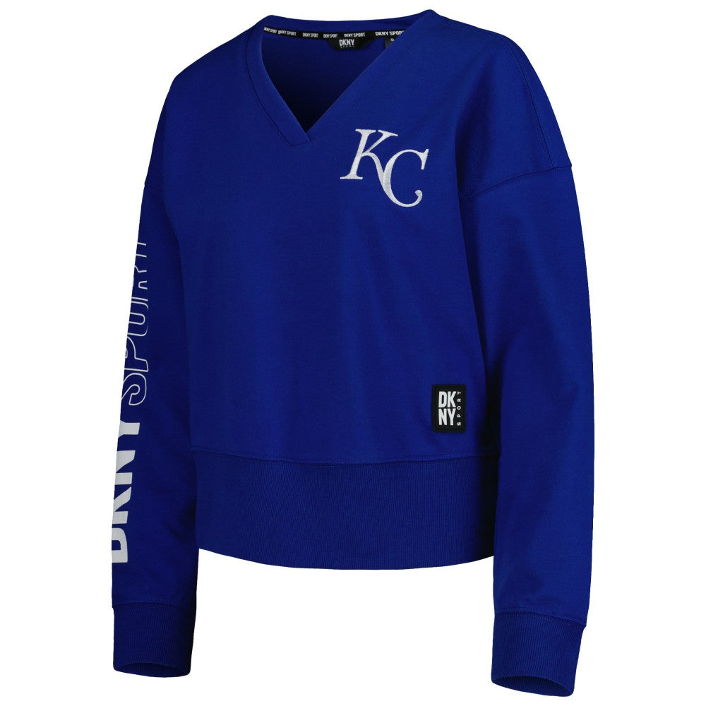 Kansas City Royals DKNY Sport Women's Lily V-Neck Pullover Sweatshirt - Royal Pullover