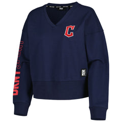 Cleveland Guardians DKNY Sport Women's Lily V-Neck Pullover Sweatshirt - Navy Pullover