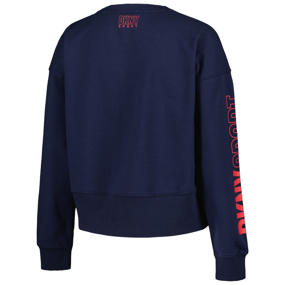 Cleveland Guardians DKNY Sport Women's Lily V-Neck Pullover Sweatshirt - Navy Pullover