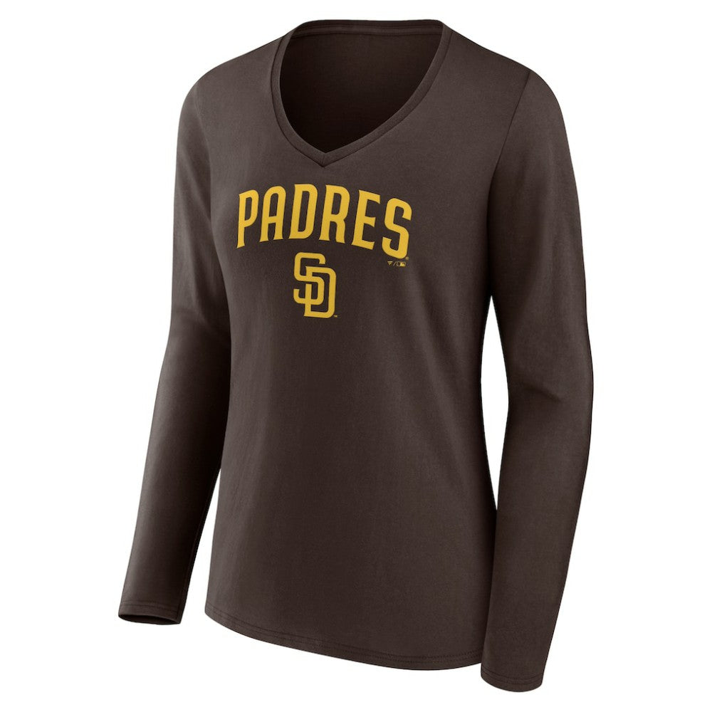 San Diego Padres Women's Team Lockup Long Sleeve V-Neck T-Shirt - Brown T-shirts