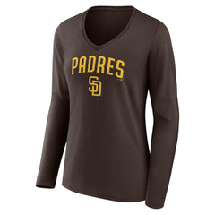 San Diego Padres Women's Team Lockup Long Sleeve V-Neck T-Shirt - Brown T-shirts