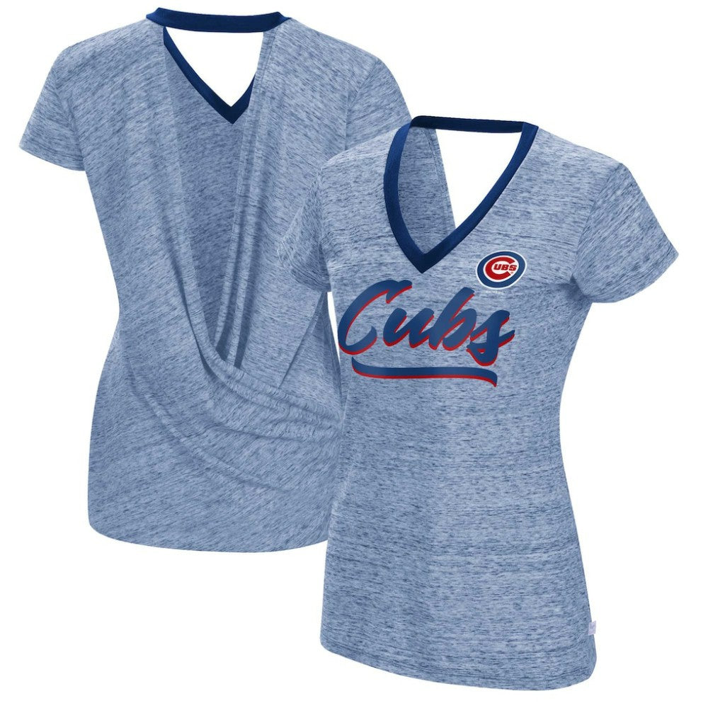 Chicago Cubs Touch Women's Halftime Back Wrap Top V-Neck T-Shirt - Royal T-shirts
