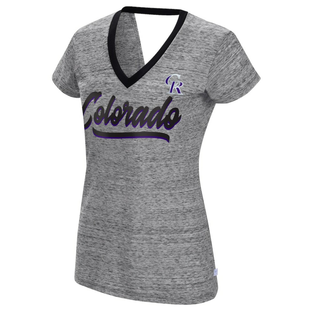 Colorado Rockies Touch Women's Halftime Back Wrap Top V-Neck T-Shirt - Black T-shirts