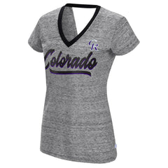 Colorado Rockies Touch Women's Halftime Back Wrap Top V-Neck T-Shirt - Black T-shirts
