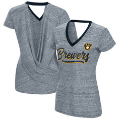 Milwaukee Brewers Touch Women's Halftime Back Wrap Top V-Neck T-Shirt - Navy T-shirts