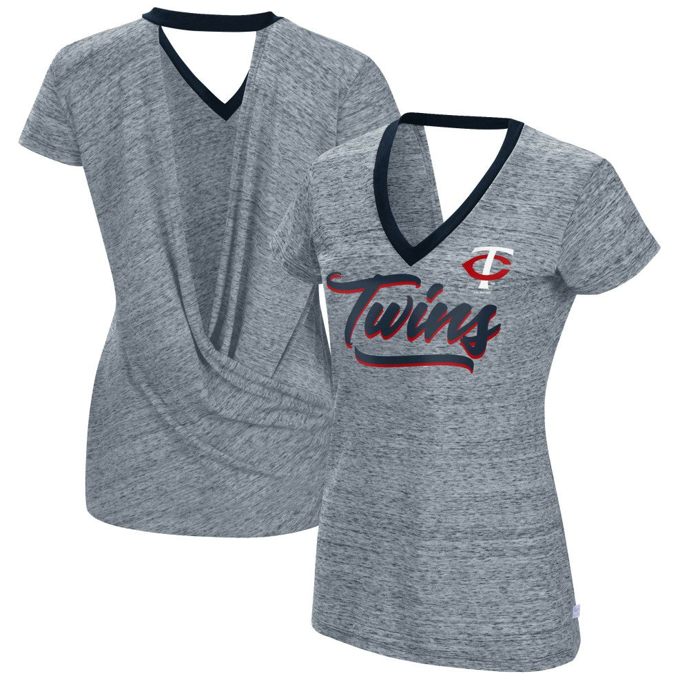 Minnesota Twins Touch Women's Halftime Back Wrap Top V-Neck T-Shirt - Navy T-shirts