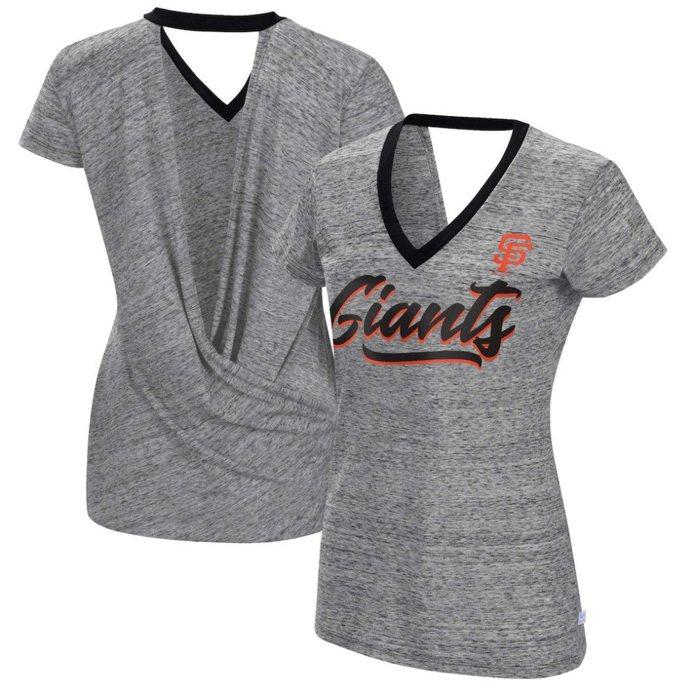 San Francisco Giants Touch Women's Halftime Back Wrap Top V-Neck T-Shirt - Black T-shirts