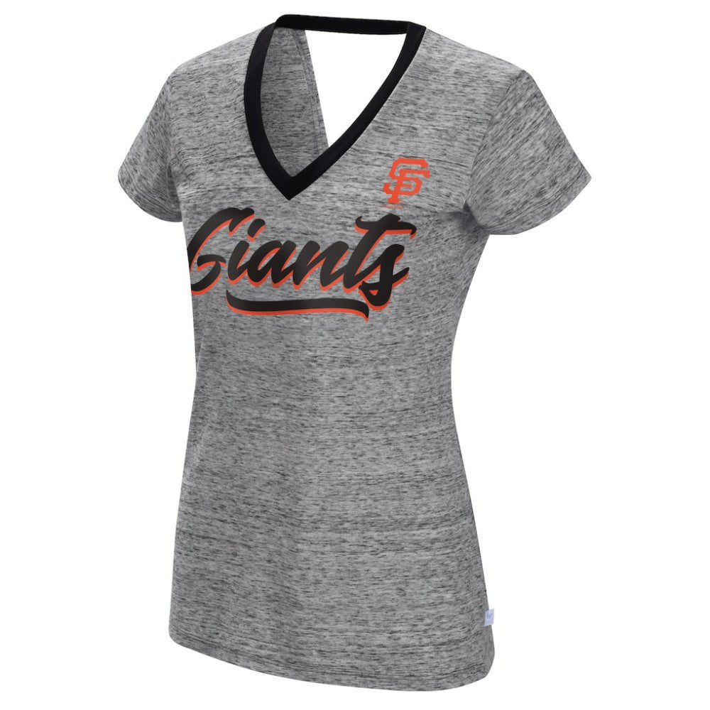 San Francisco Giants Touch Women's Halftime Back Wrap Top V-Neck T-Shirt - Black T-shirts