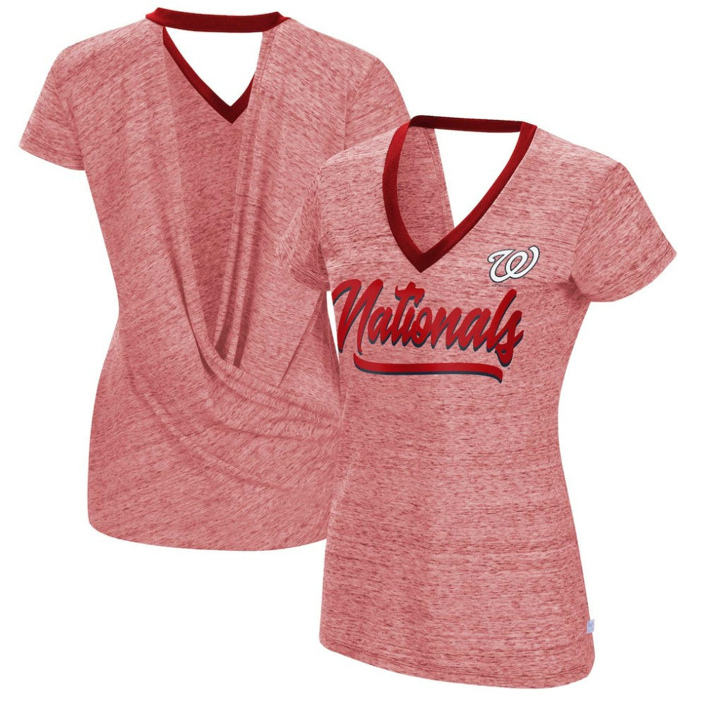 Washington Nationals Touch Women's Halftime Back Wrap Top V-Neck T-Shirt - Red T-shirts