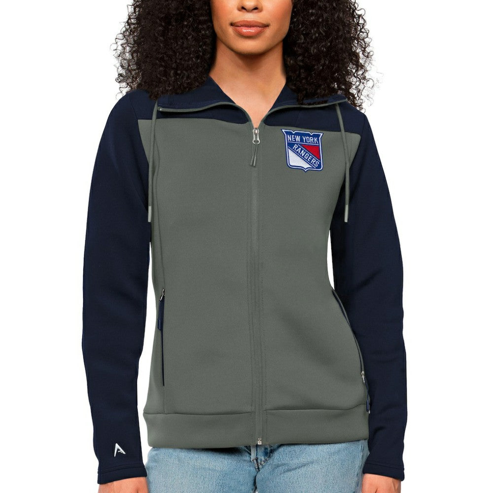 NHL New York Rangers Antigua Women's Protect Full-Zip Hoodie - Navy/Steel