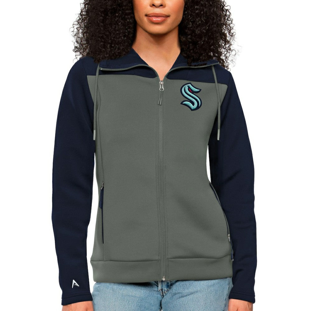 NHL Seattle Kraken Antigua Women's Protect Full-Zip Hoodie - Navy/Steel