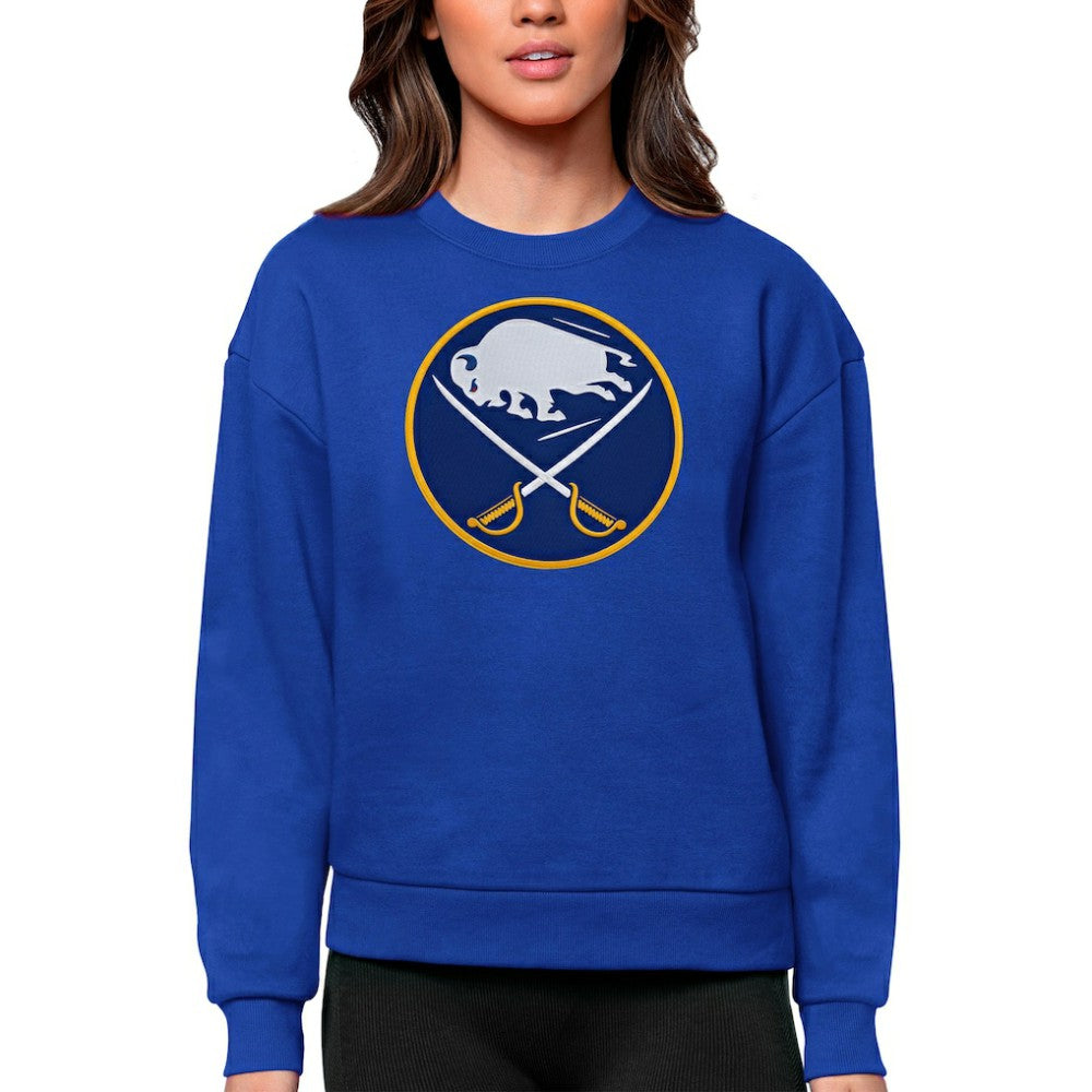 NHL Buffalo Sabres Antigua Women's Team Logo Victory Crewneck Pullover Sweatshirt - Royal