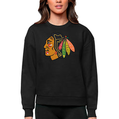 NHL Chicago Blackhawks Antigua Women's Team Logo Victory Crewneck Pullover Sweatshirt - Black