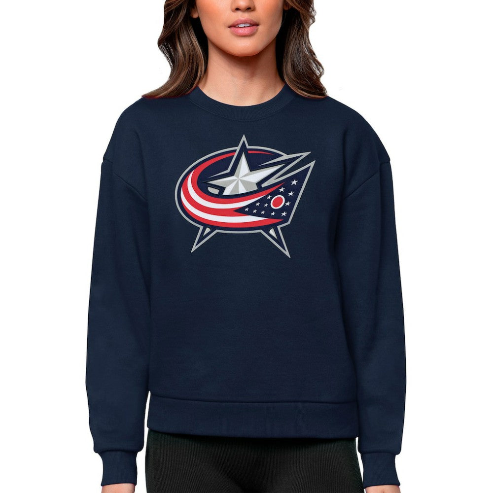 NHL Columbus Blue Jackets Antigua Women's Team Logo Victory Crewneck Pullover Sweatshirt - Navy