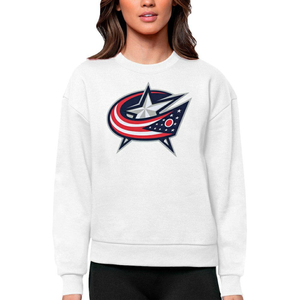 NHL Columbus Blue Jackets Antigua Women's Team Logo Victory Crewneck Pullover Sweatshirt - White