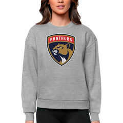 NHL Florida Panthers Antigua Women's Team Logo Victory Crewneck Pullover Sweatshirt - Heather Gray